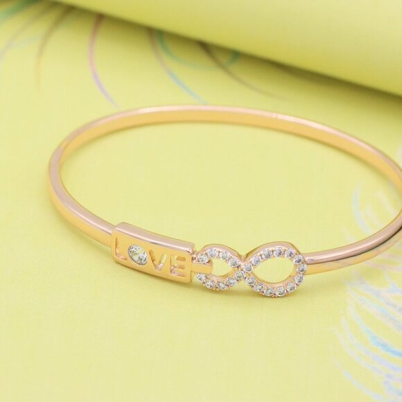 Rose Gold LOVE & Infinity Symbol Bangle with Sparkling Stones, XPBL0476 - Picture 2 of 12
